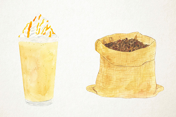 Watercolor Coffee Clipart in Illustrations - product preview 3