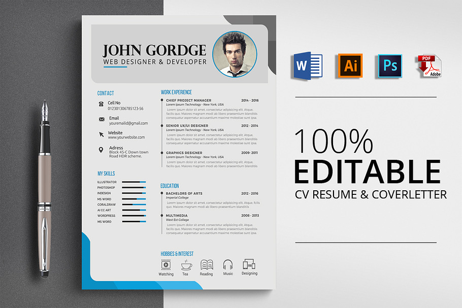 Creative Word Resume CV in Resume Templates - product preview 8