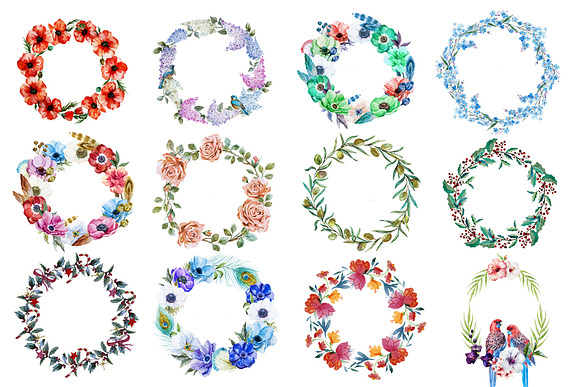 80 Watercolor wreaths mega set in Objects - product preview 1