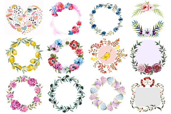 80 Watercolor wreaths mega set in Objects - product preview 2