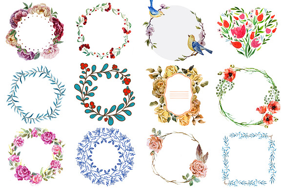 80 Watercolor wreaths mega set in Objects - product preview 3