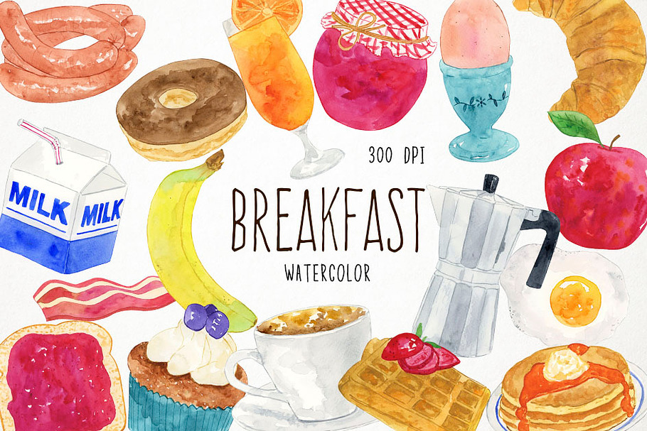 Watercolor Breakfast Clipart in Illustrations - product preview 8