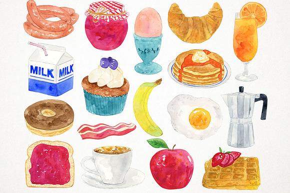 Watercolor Breakfast Clipart in Illustrations - product preview 1