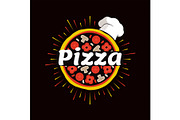 Pizza Restaurant Promotional Emblem with Chef Hat