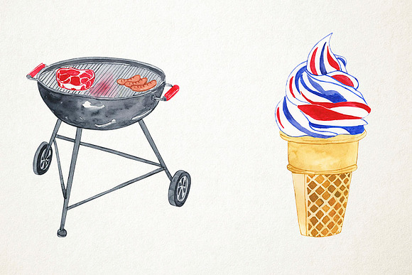 Watercolor 4th July Clipart in Illustrations - product preview 3