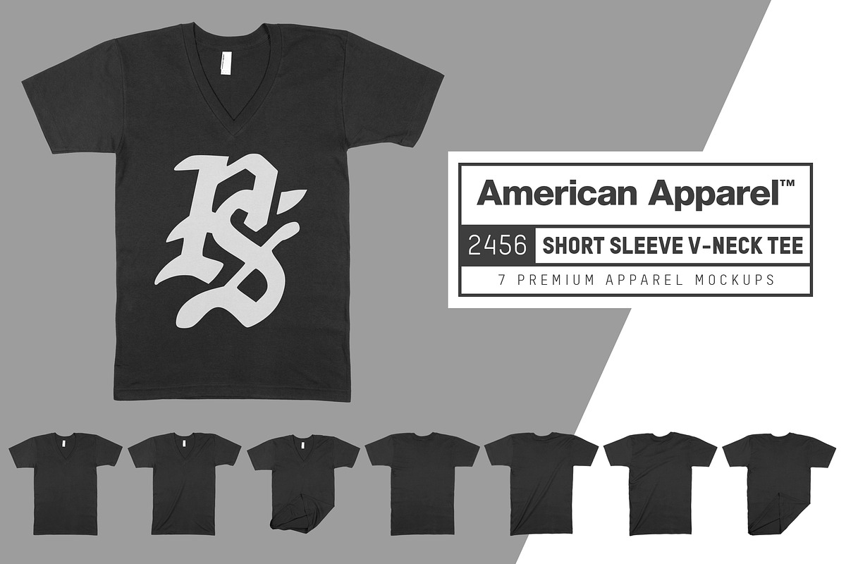 American Apparel 2456 V-Neck T-Shirt in Product Mockups - product preview 8