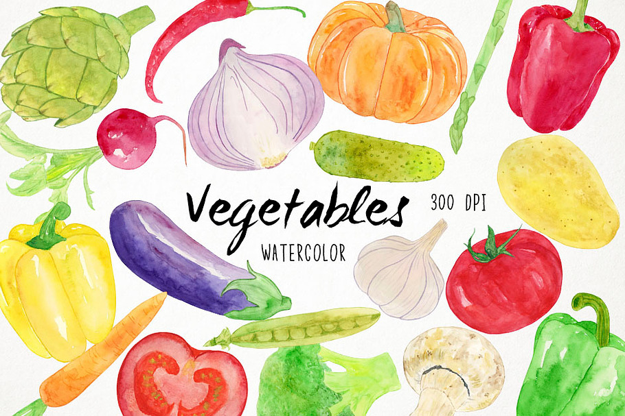 Watercolor Vegetables Clipart in Illustrations - product preview 8
