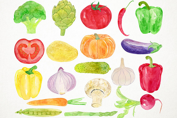 Watercolor Vegetables Clipart in Illustrations - product preview 2