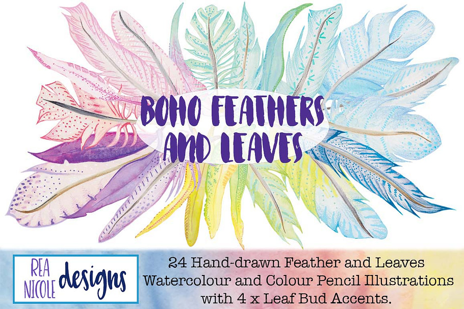 Boho Feathers and Leaves