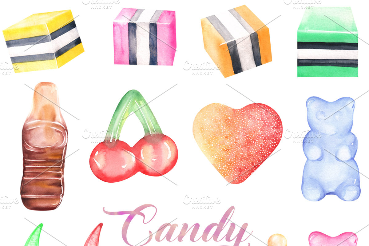 Watercolor candy cliparts in Illustrations - product preview 8