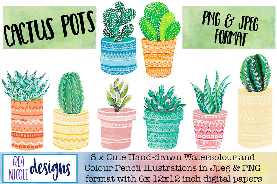 Cactus in Pots Clip Art Pack