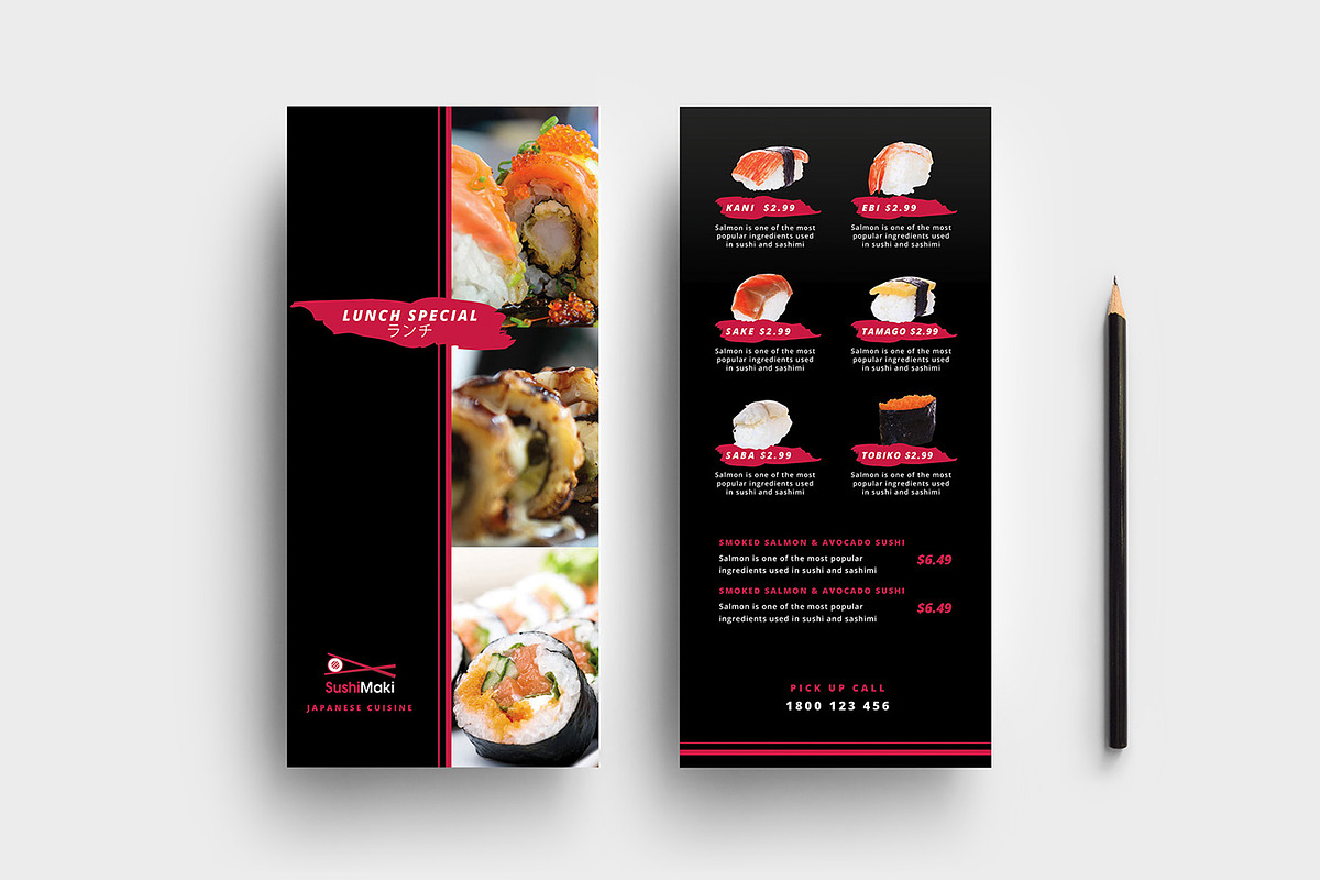 Sushi Restaurant DL Card Template in Card Templates - product preview 8