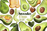 Watercolor Avocados Clipart