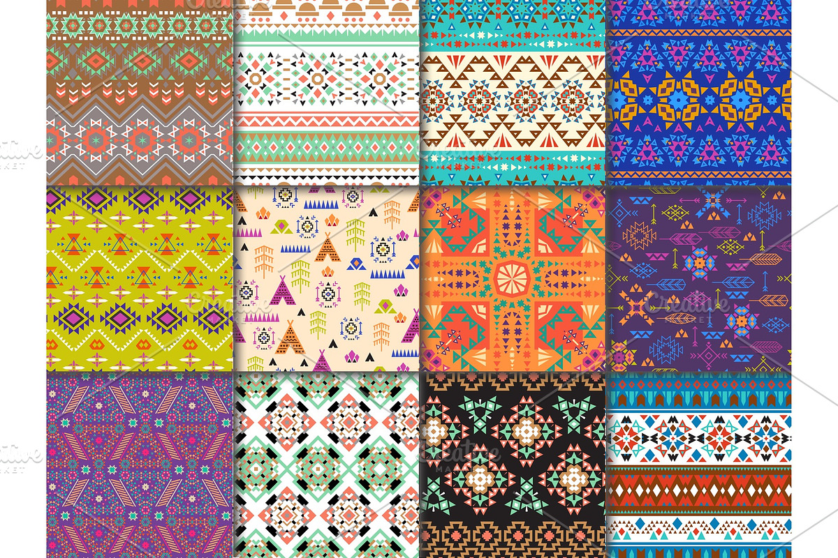 Tribal seamless pattern vector ethnic texture with abstract ornament and geometric print textile for decoration ornamental backdrop with triangles illustration background in Illustrations - product preview 8