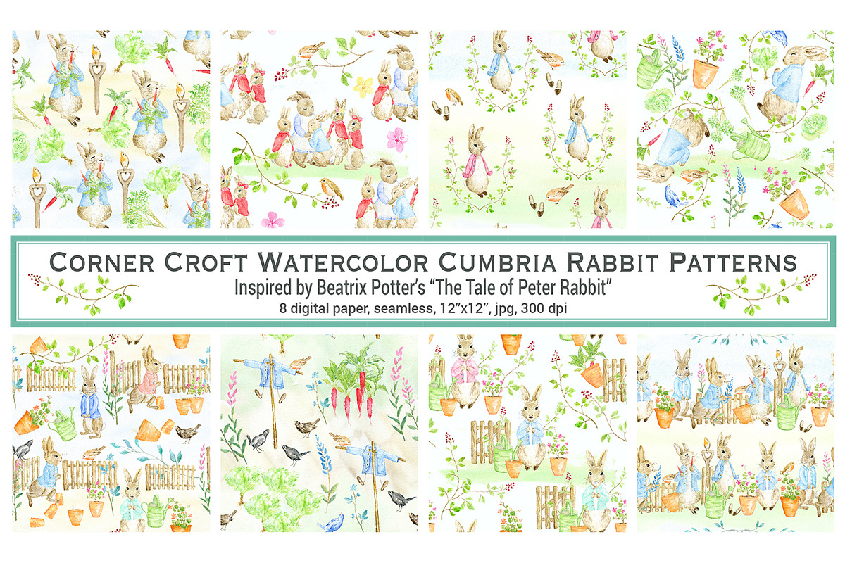 Watercolor Cumbria Rabbit Patterns in Patterns - product preview 8