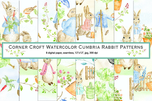 Watercolor Cumbria Rabbit Patterns in Patterns - product preview 1