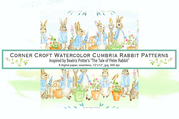 Watercolor Cumbria Rabbit Patterns in Patterns - product preview 3