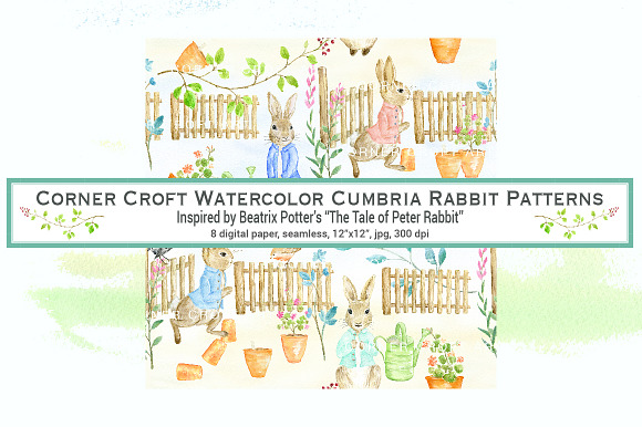 Watercolor Cumbria Rabbit Patterns in Patterns - product preview 4