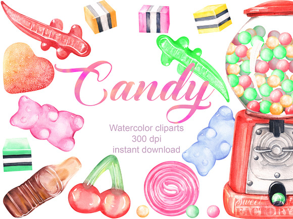 Watercolor candy cliparts in Illustrations - product preview 2