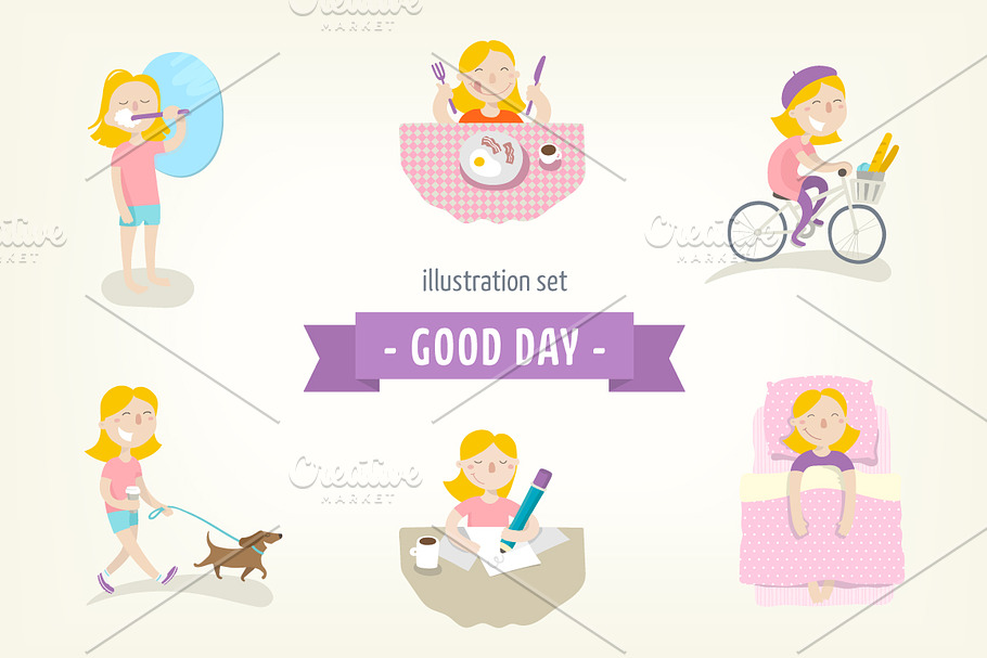 Flat illustrations set - Good Day!