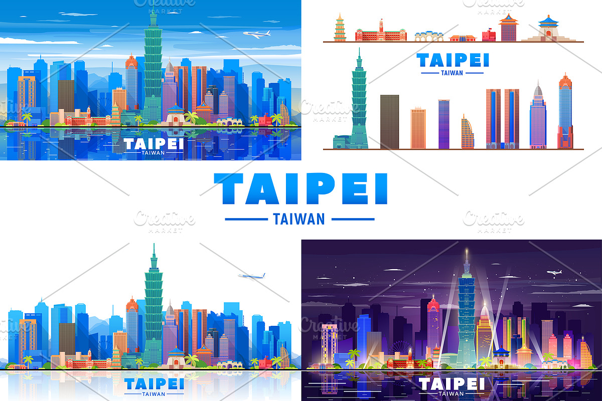 Taipei Taiwan vector skyline in Illustrations - product preview 8