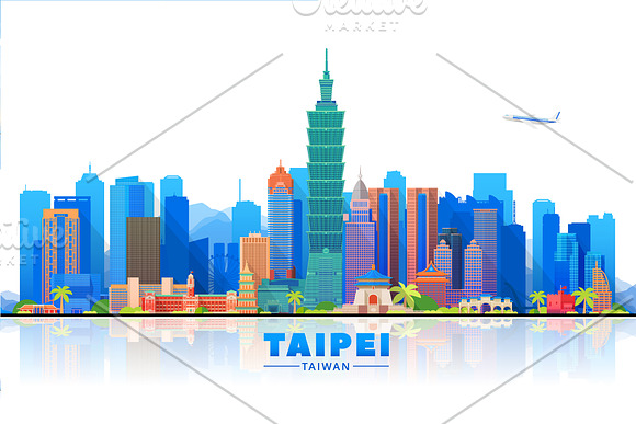 Taipei Taiwan vector skyline in Illustrations - product preview 1