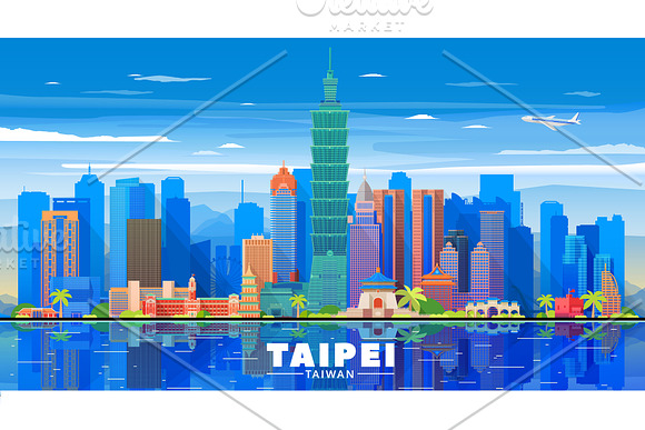Taipei Taiwan vector skyline in Illustrations - product preview 2