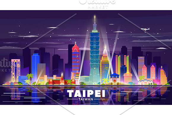 Taipei Taiwan vector skyline in Illustrations - product preview 3