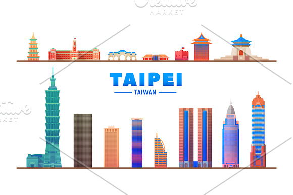 Taipei Taiwan vector skyline in Illustrations - product preview 4