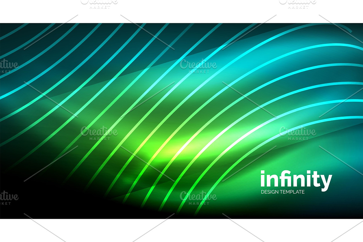 Abstract wave on dark background, shiny glowing neon digital background template in Illustrations - product preview 8