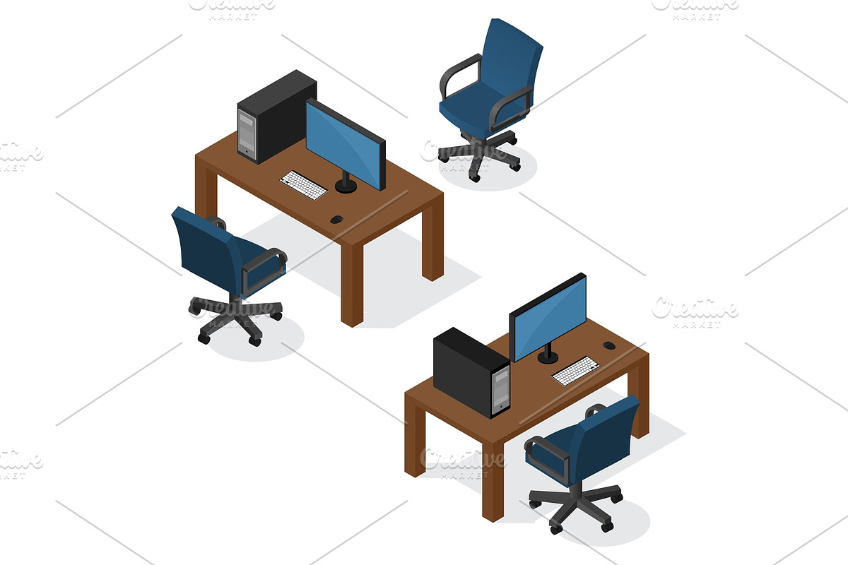 Isometric workplace with computer in Illustrations - product preview 8