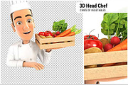 3D Head Chef Holding Wooden Crate