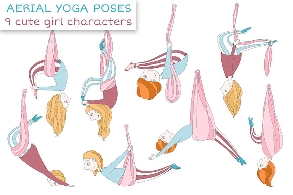 Aerial Yoga Poses Set in Illustrations - product preview 3