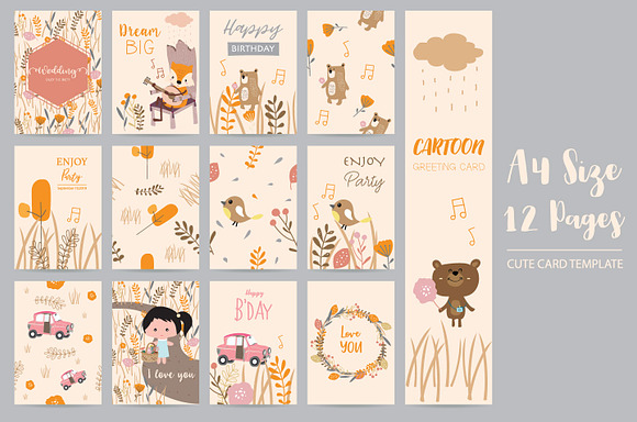 12 cute natural design cards3# in Postcard Templates - product preview 1