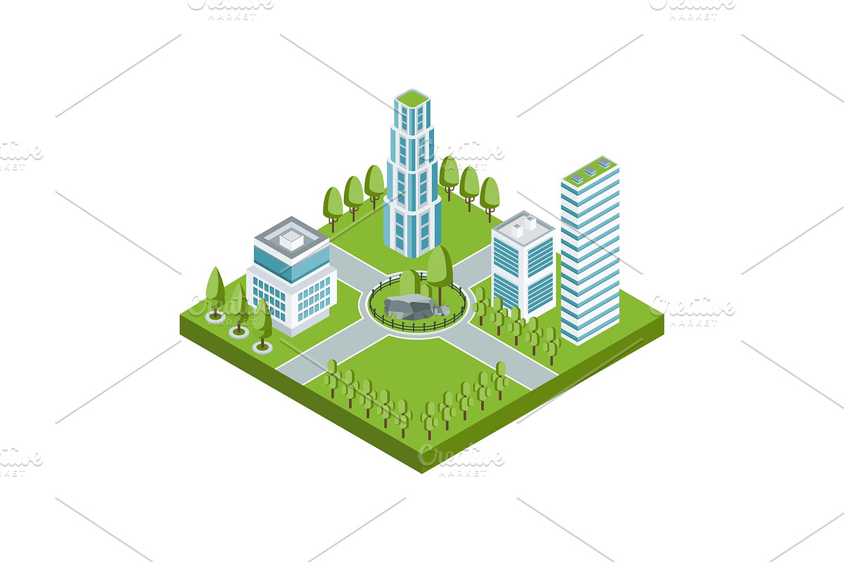isometric residential quarter white in Illustrations - product preview 8