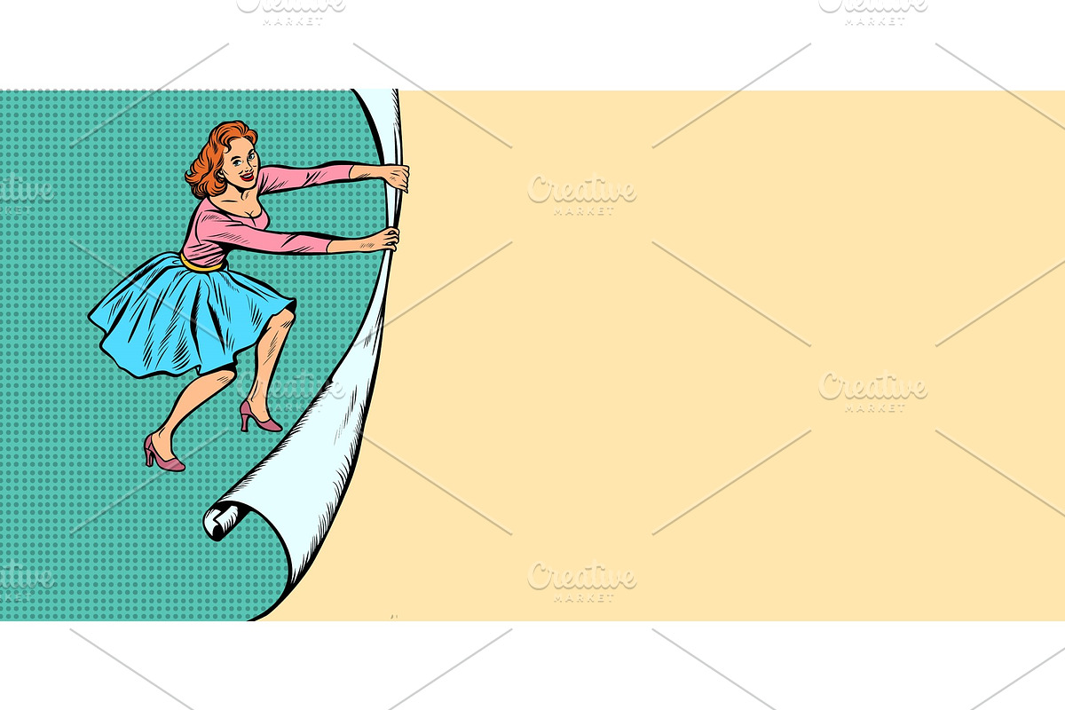woman unfolds paper copy space background in Illustrations - product preview 8