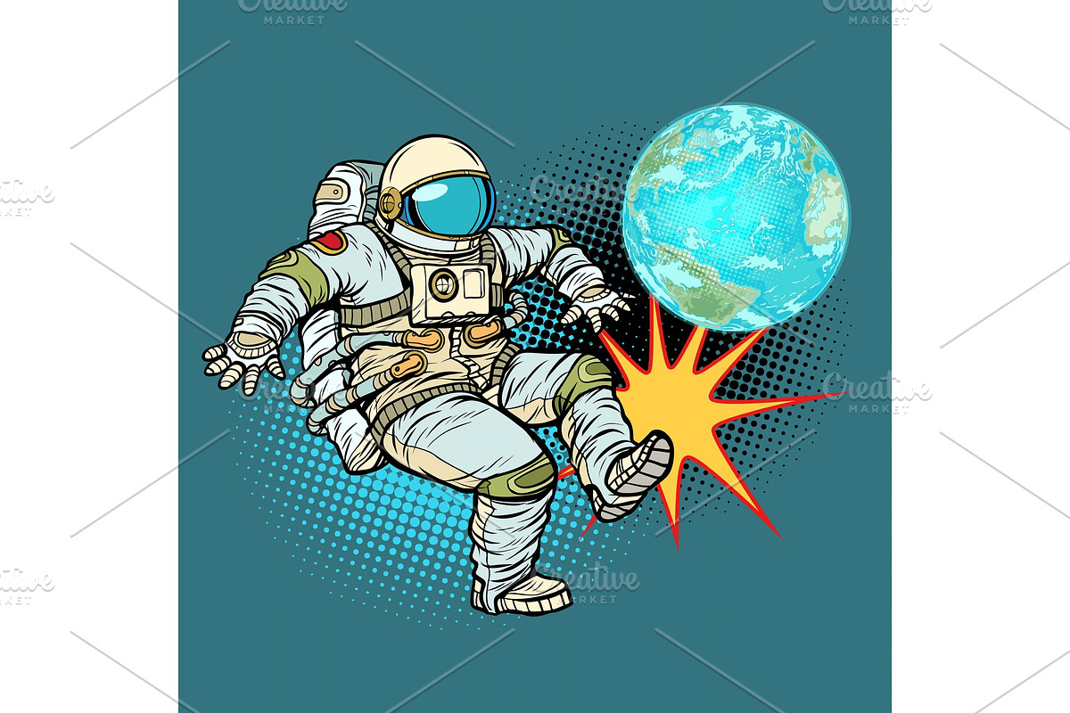 Astronaut plays planet Earth football in Illustrations - product preview 8
