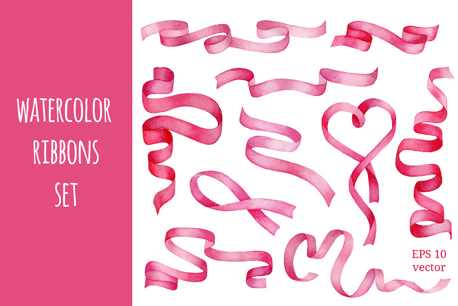 Watercolor ribbons set in Objects - product preview 8