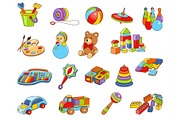 Toy icon collection - vector color illustration. Kids toys