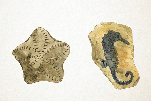 Watercolor Fossils Clipart in Illustrations - product preview 3