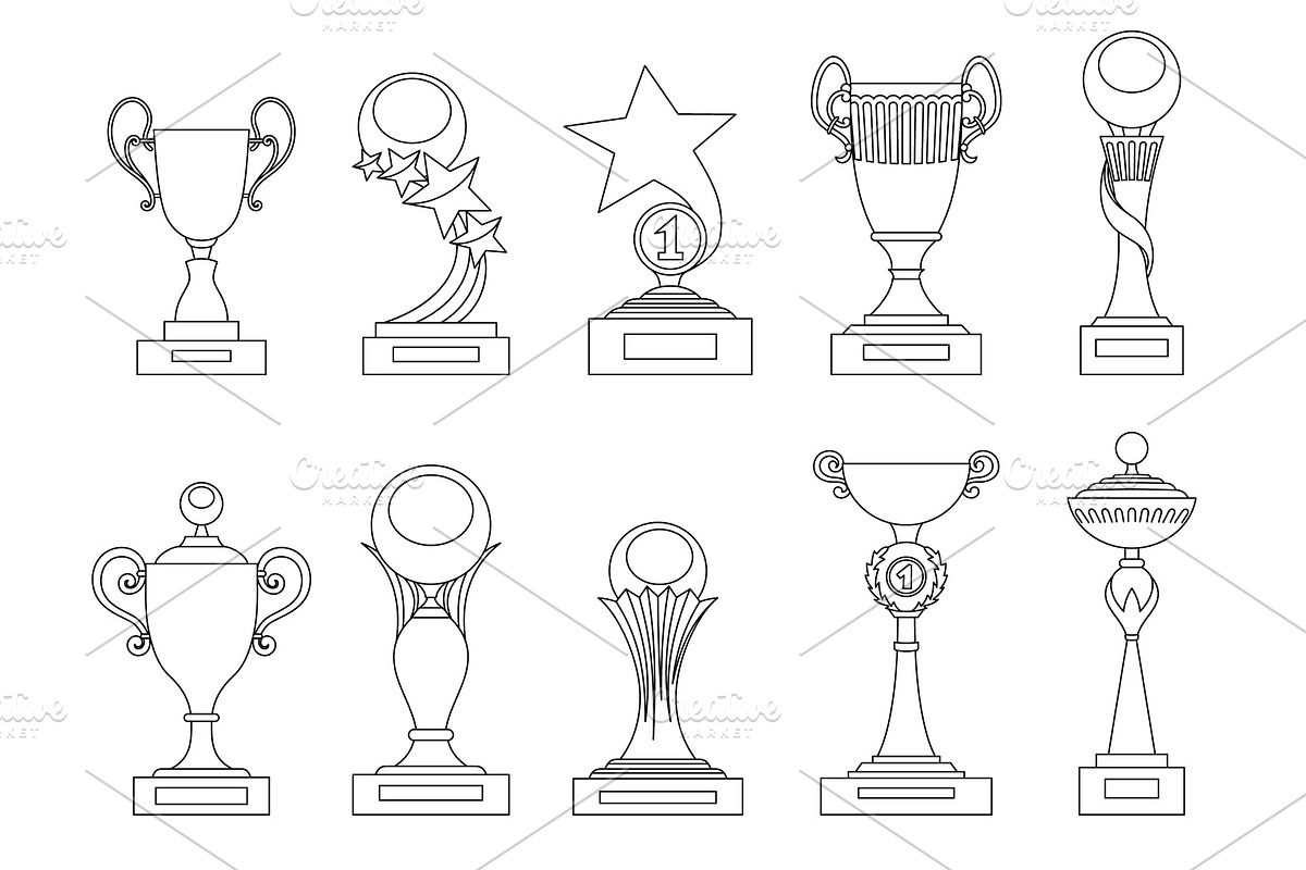 Sports trophies and awards silhouettes set for design, such logo. Adult coloring book in Objects - product preview 8