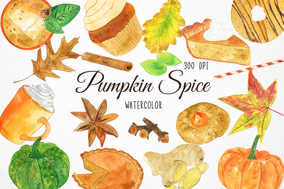 Watercolor Pumpkin Spice Clipart