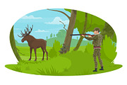 Vector hunter and hunt for elk flat design