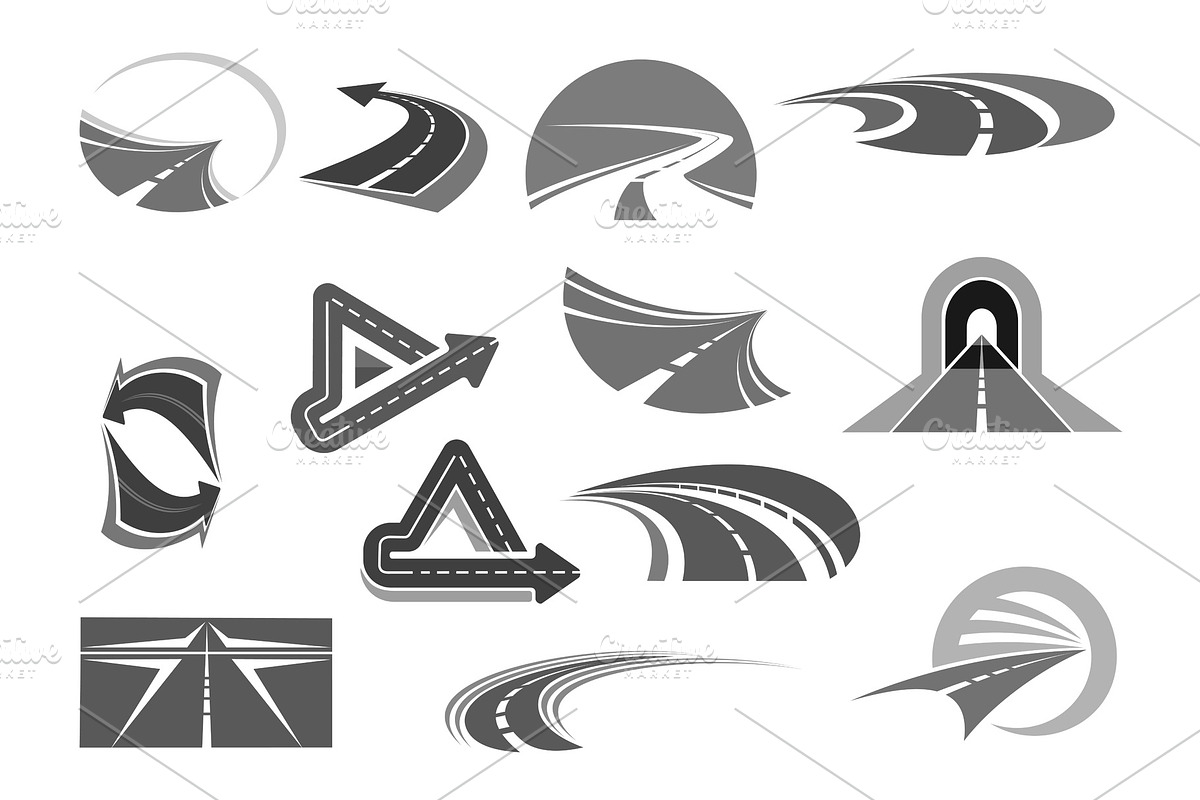 Vector icons of roads tunnels and highway signs in Illustrations - product preview 8