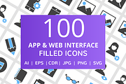 100 App & Web Interface Filled Icons