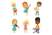 Various cartoon kids musicians