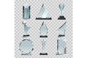Crystal glass trophy or awards on transparent background