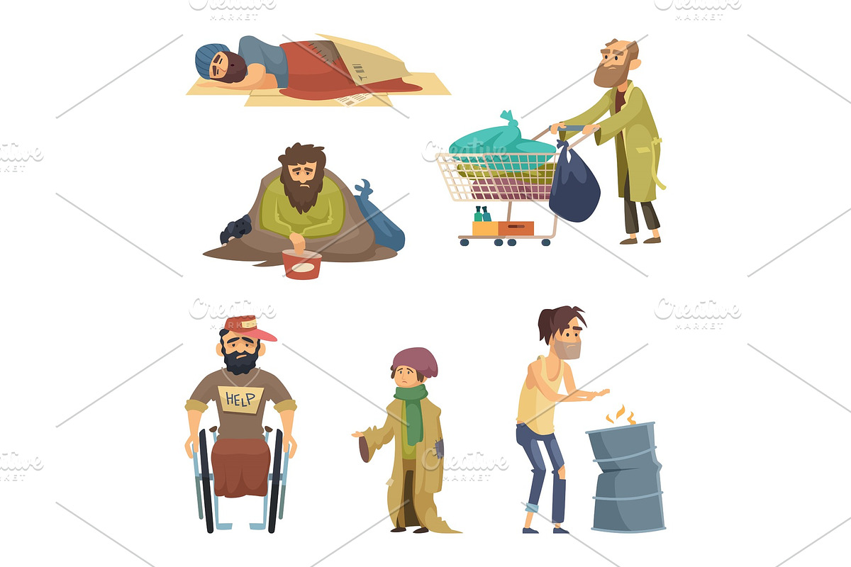 Unhappy dirty poor and desperate peoples. Vector characters set in Graphics - product preview 8