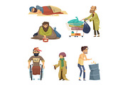 Unhappy dirty poor and desperate peoples. Vector characters set