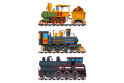 Illustrations of retro trains with wagons